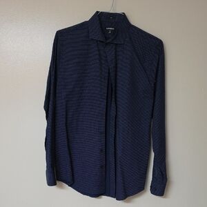 Express Men’s Navy Micro-Pattern Long Sleeve Button-Up Shirt